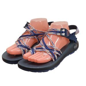 Chaco‎ ZX/3 Strappy Hiking Sandals Womens 10 Blue Tan Red/Orange Toe Loop